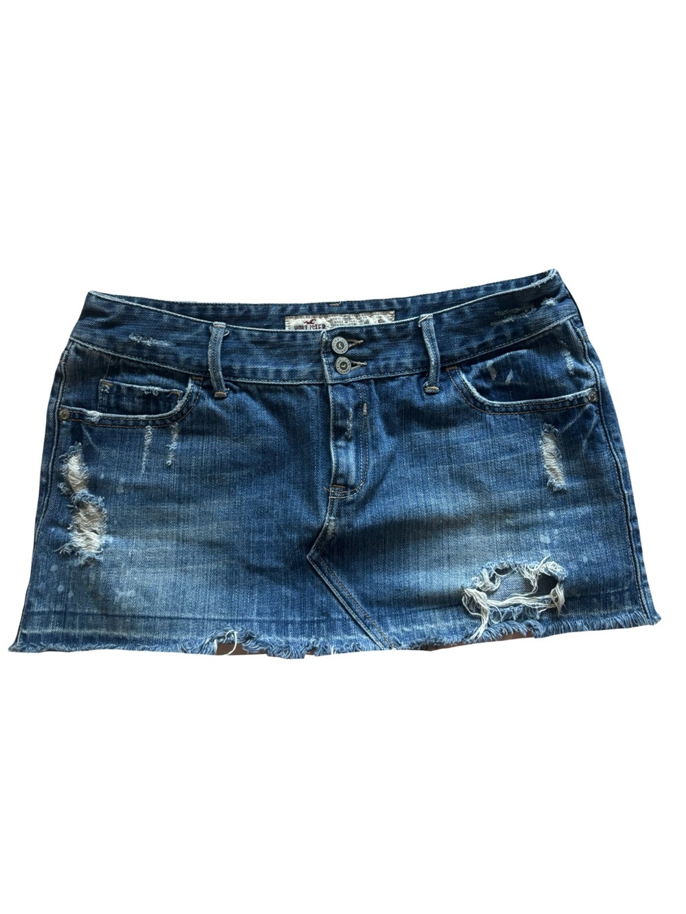 Y2K Early 2000’s Hollister Distressed Denim Mini Skirt - Dark Blue